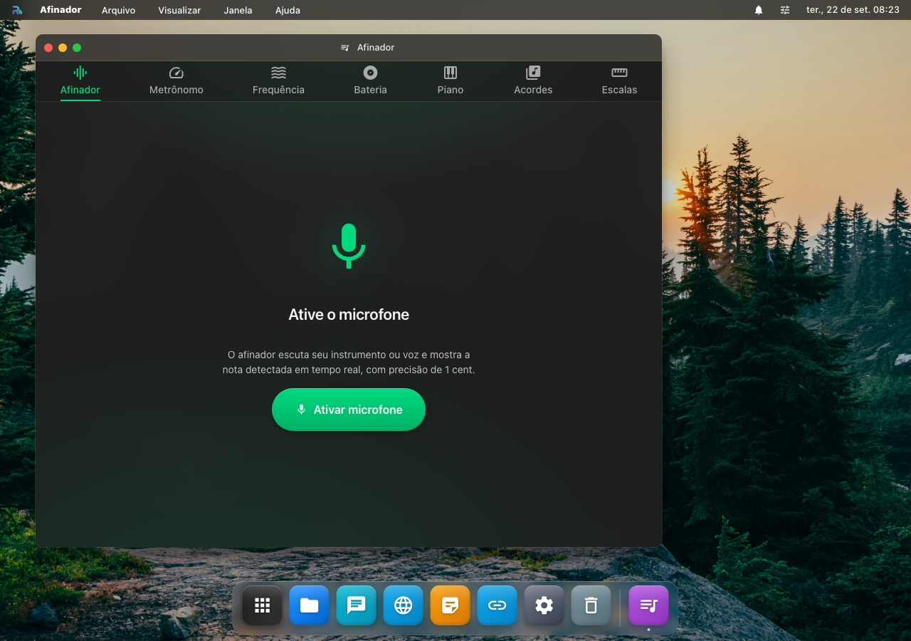 Music app — 7 abas em painel único